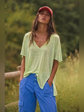 NWOT Free People We The Free Maddie Burnout Tee- Lime Green $58 MSRP